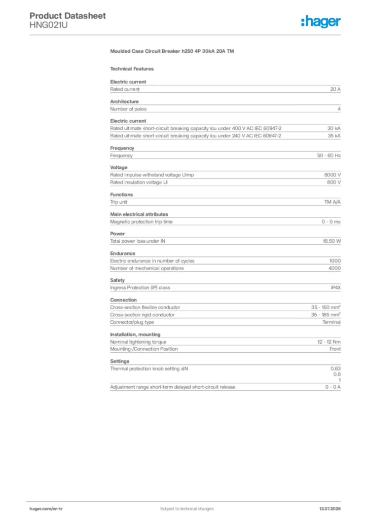 Image Hager Product data sheet HNG021U  | Hager