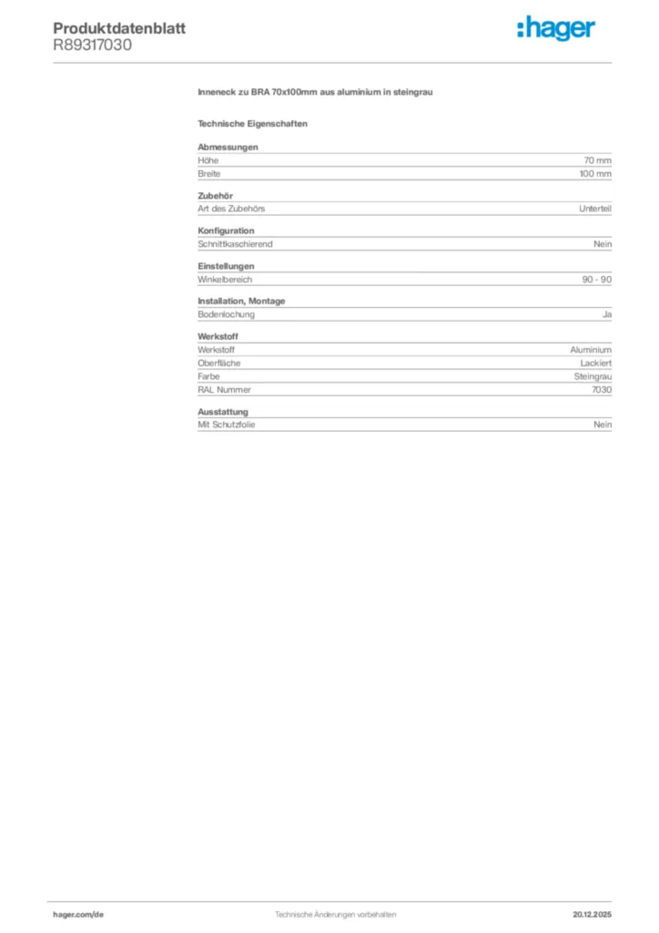 Bild Hager Produktdatenblatt R89317030 | Hager Deutschland