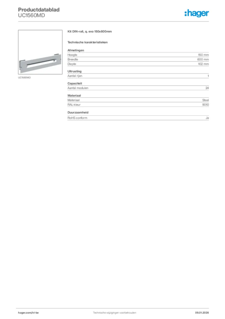 Afbeelding Hager Productdatablad UC1560MD | Hager Belgium