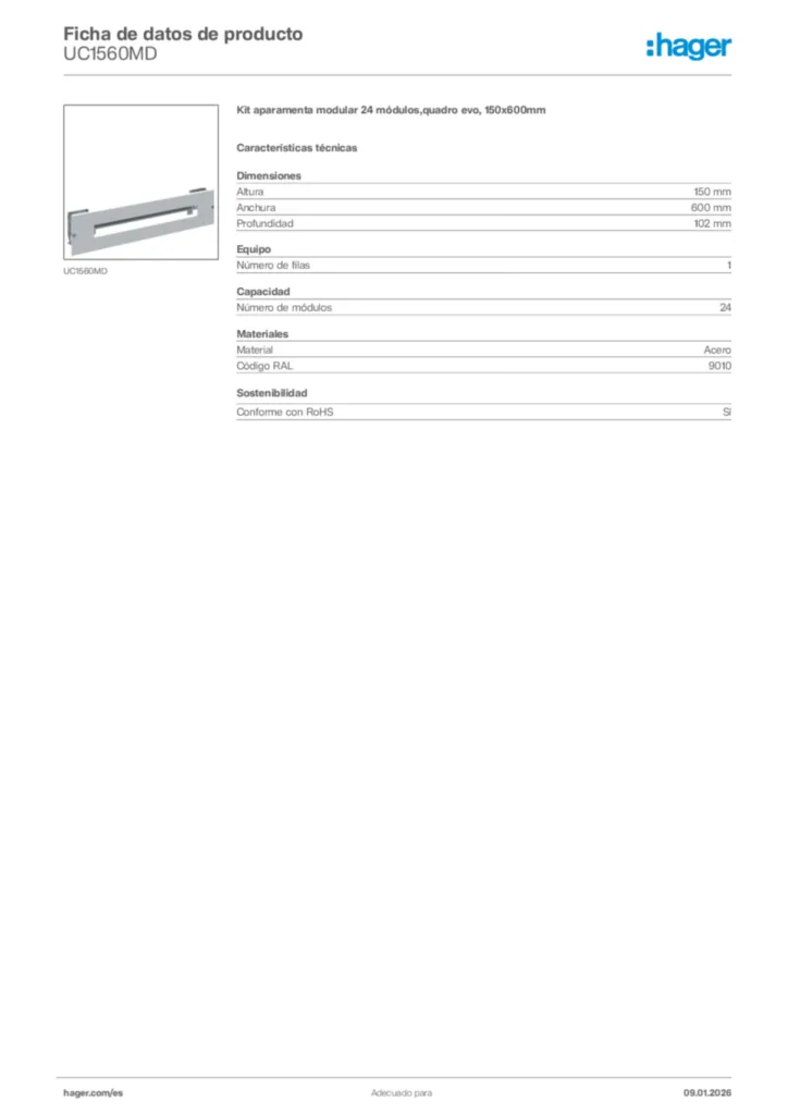 Imagen Hager Ficha de datos de producto UC1560MD | Hager España