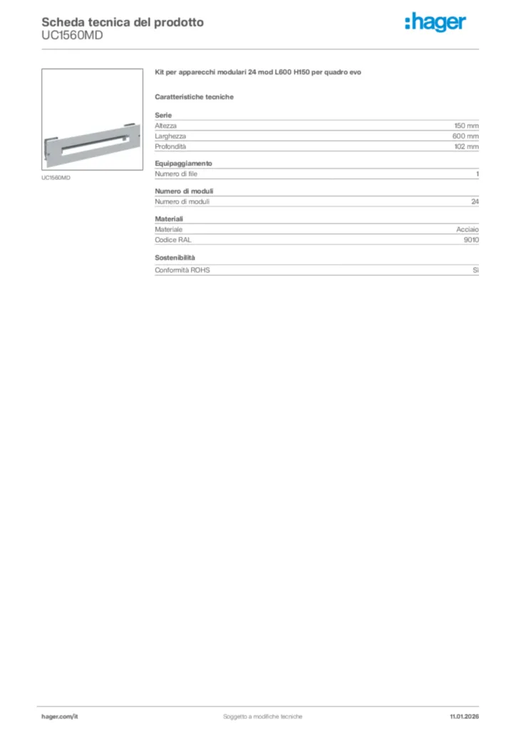 Immagine Hager Scheda tecnica del prodotto UC1560MD | Hager Italia