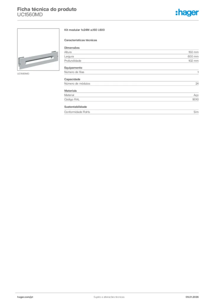 Imagem Hager Ficha técnica do produto UC1560MD | Hager Portugal