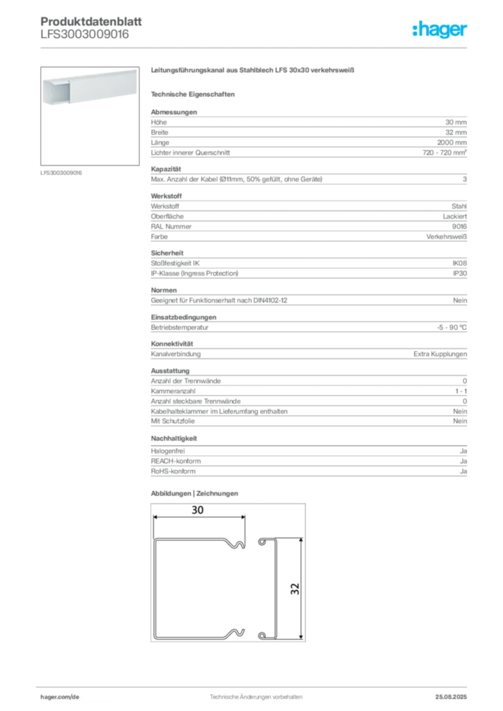 Bild Hager Produktdatenblatt LFS3003009016 | Hager Deutschland