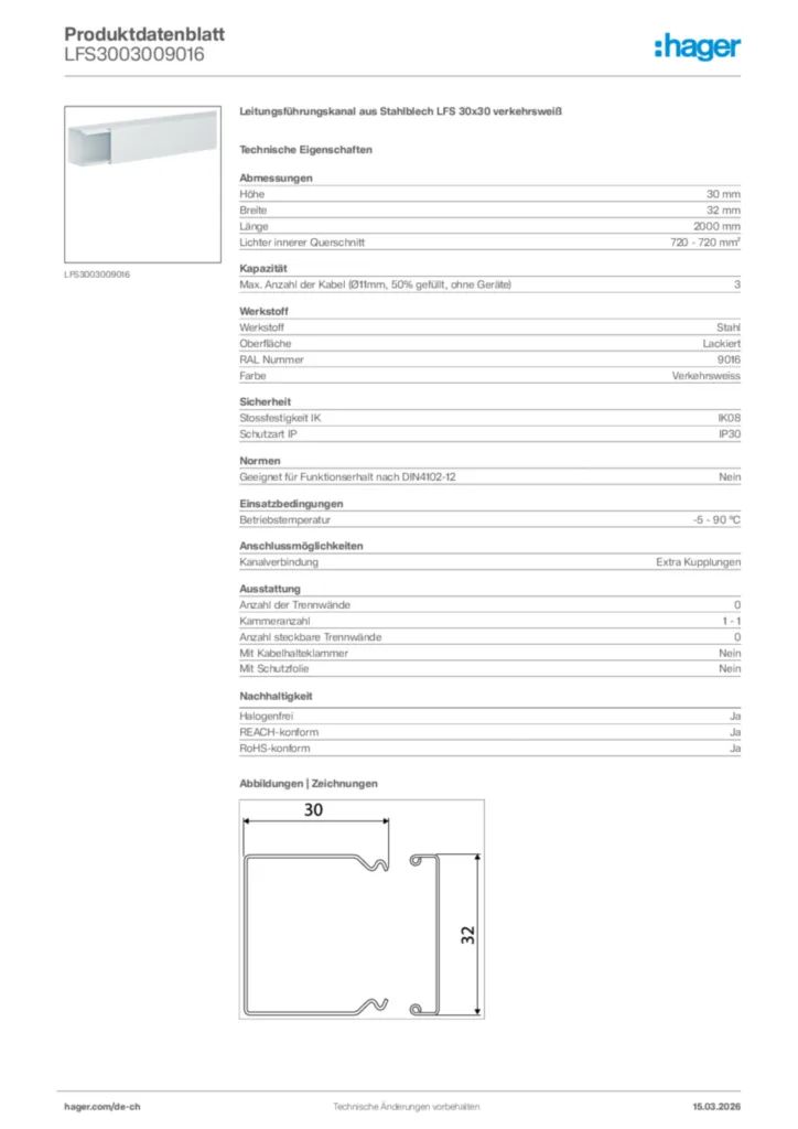 Bild Hager Produktdatenblatt LFS3003009016 | Hager Schweiz