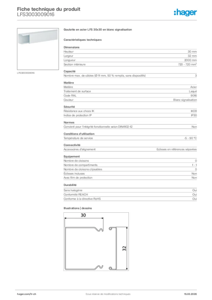 Image Hager Fiche technique du produit LFS3003009016 | Hager Suisse