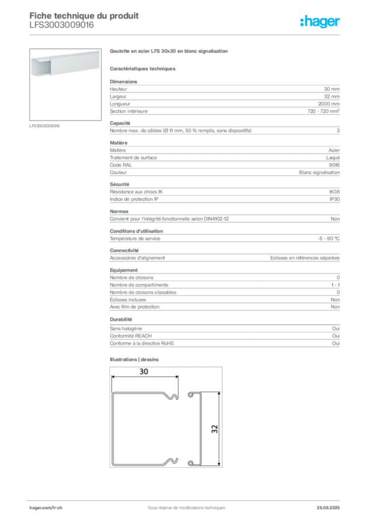 Image Hager Fiche technique du produit LFS3003009016 | Hager Suisse