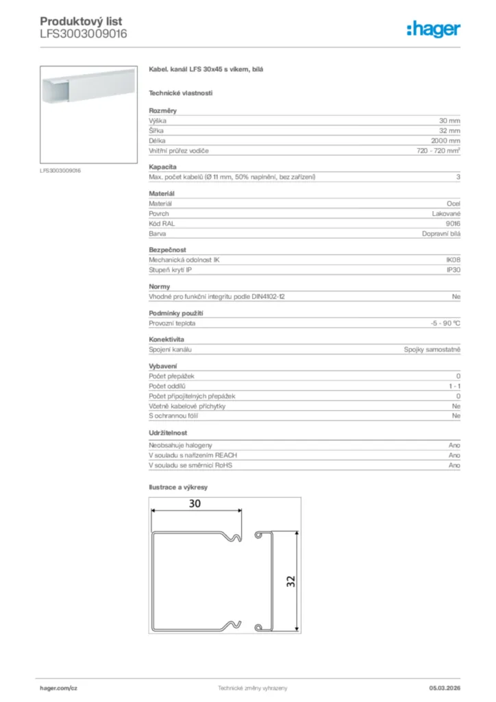 Obrázek Hager Product data sheet LFS3003009016 | Hager