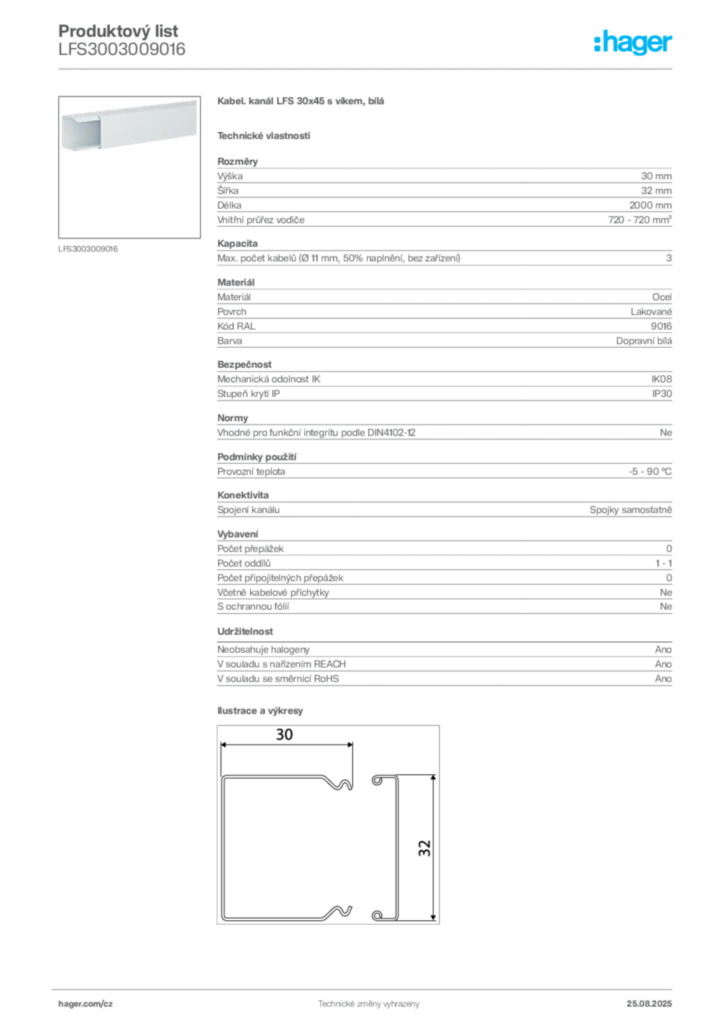 Obrázek Hager Produktový list LFS3003009016 | Hager