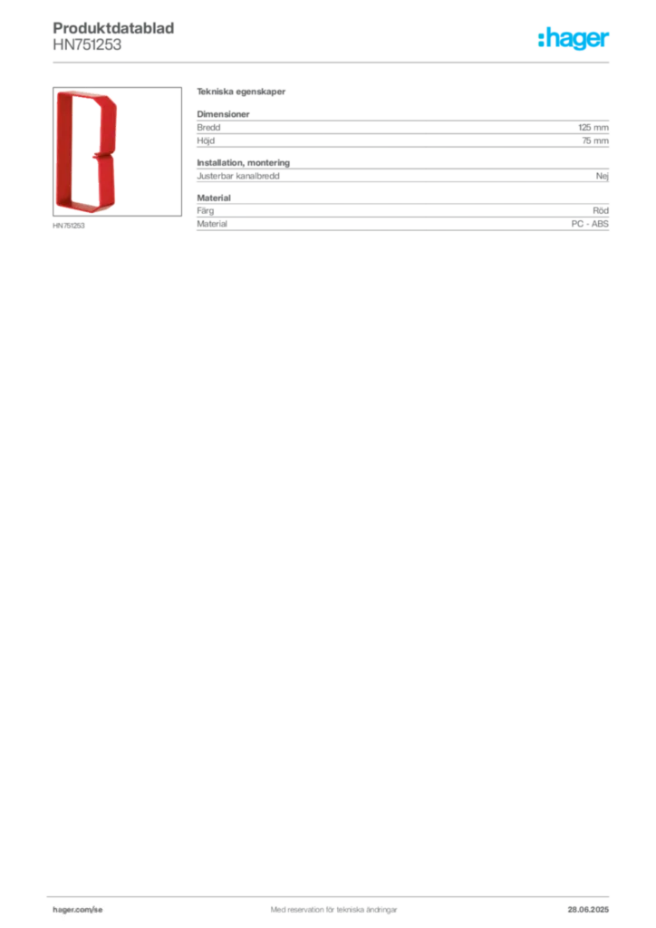 Bild Hager Produktdatablad HN751253 | Hager Sverige