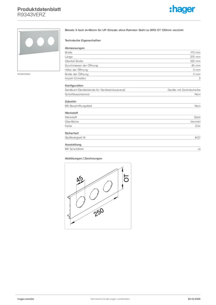 Bild Hager Produktdatenblatt R9343VERZ | Hager Deutschland
