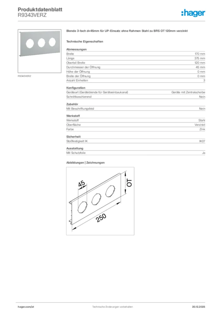 Bild Hager Produktdatenblatt R9343VERZ | Hager Deutschland