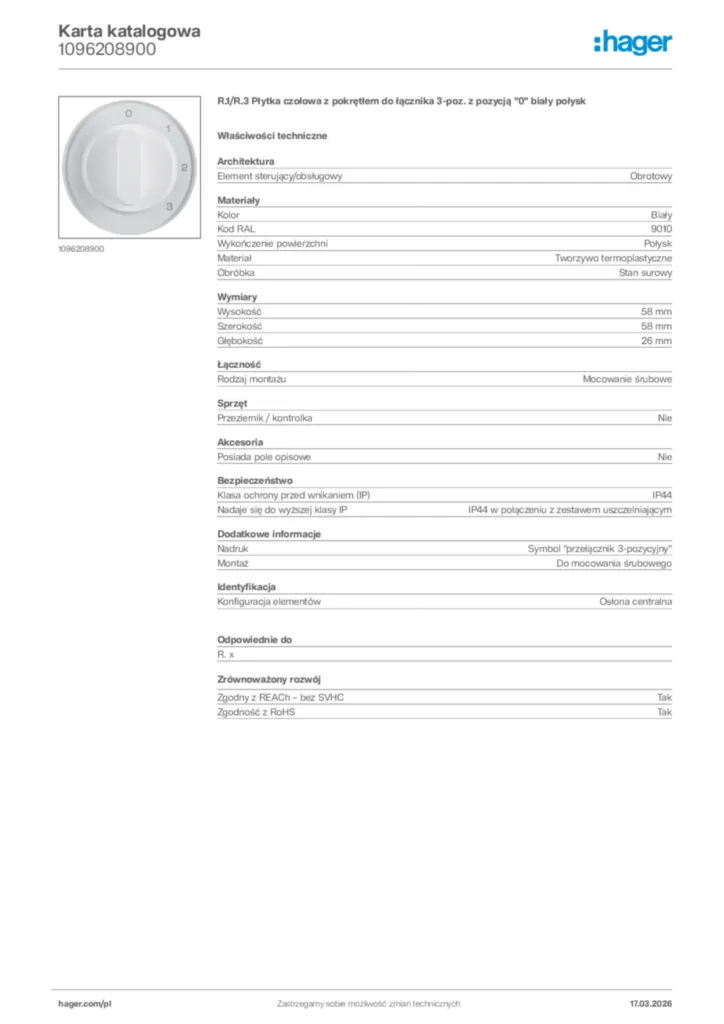 Zdjęcie Hager Karta katalogowa 1096208900 | Hager Polska