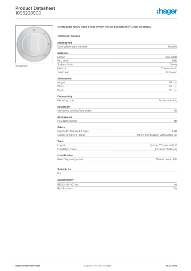 Image Hager Product data sheet 1096208900  | Hager
