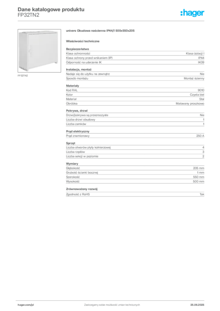 Zdjęcie Hager Karta katalogowa FP32TN2 | Hager Polska