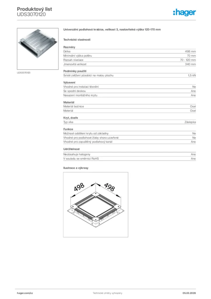 Obrázek Hager Product data sheet UDS3070120 | Hager