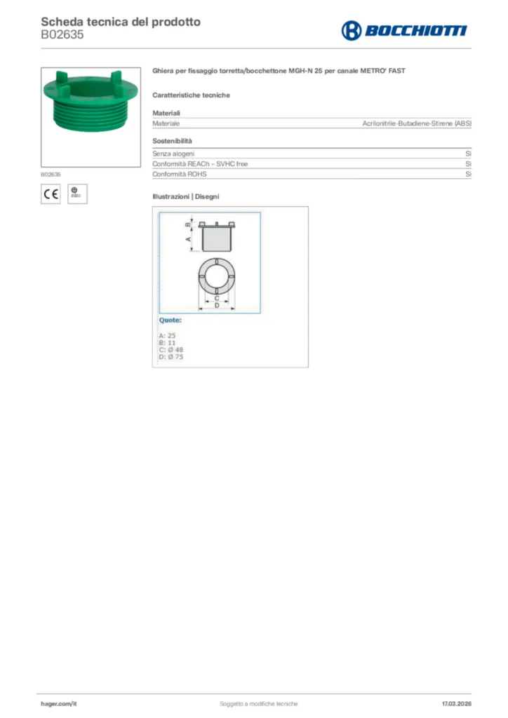 Immagine Bocchiotti Scheda tecnica del prodotto B02635 | Hager Italia