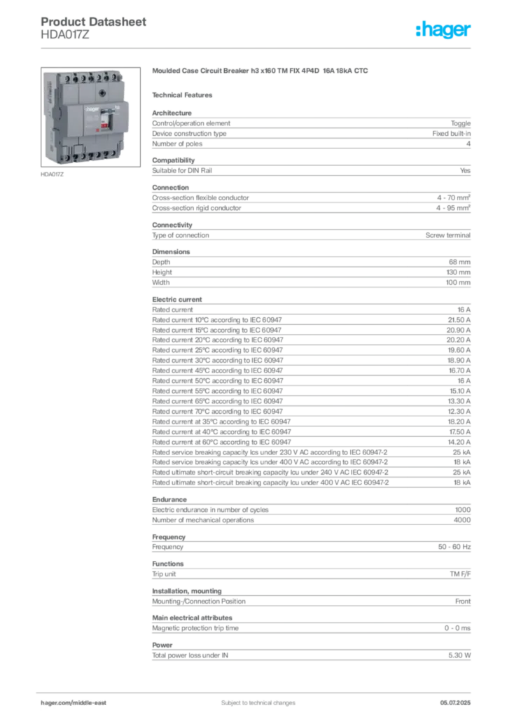 Image Hager Product data sheet HDA017Z  | Hager