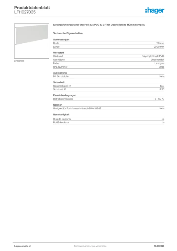 Bild Hager Produktdatenblatt LF11027035 | Hager Schweiz
