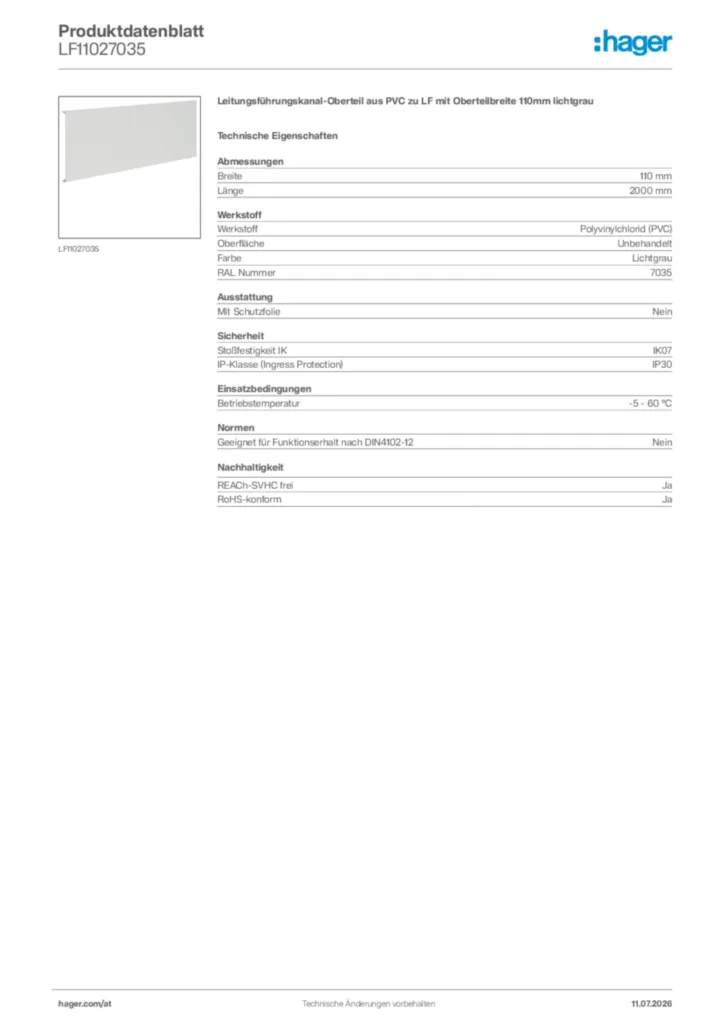 Bild Hager Produktdatenblatt LF11027035 | Hager Deutschland