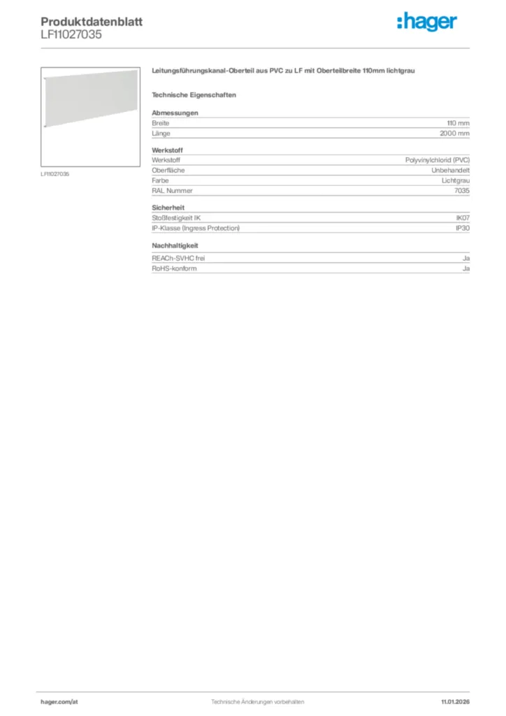 Bild Hager Produktdatenblatt LF11027035 | Hager Deutschland