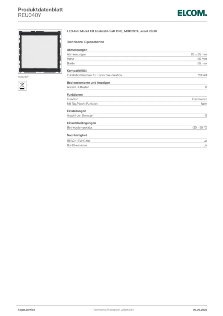 Bild Elcom Produktdatenblatt REU040Y | Hager Deutschland