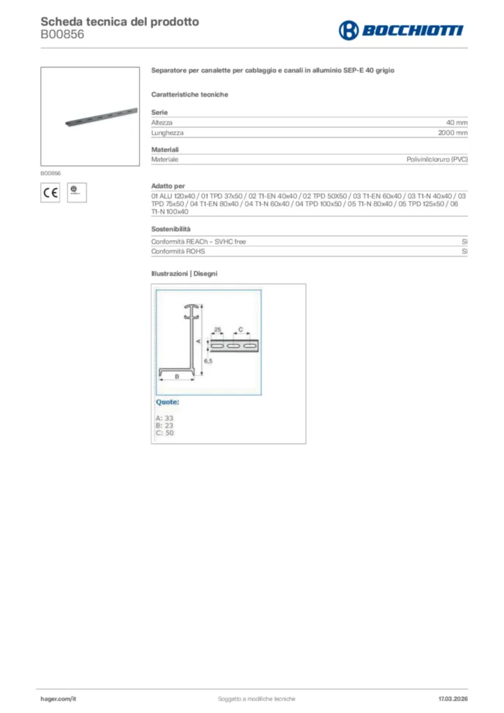 Immagine Bocchiotti Scheda tecnica del prodotto B00856 | Hager Italia