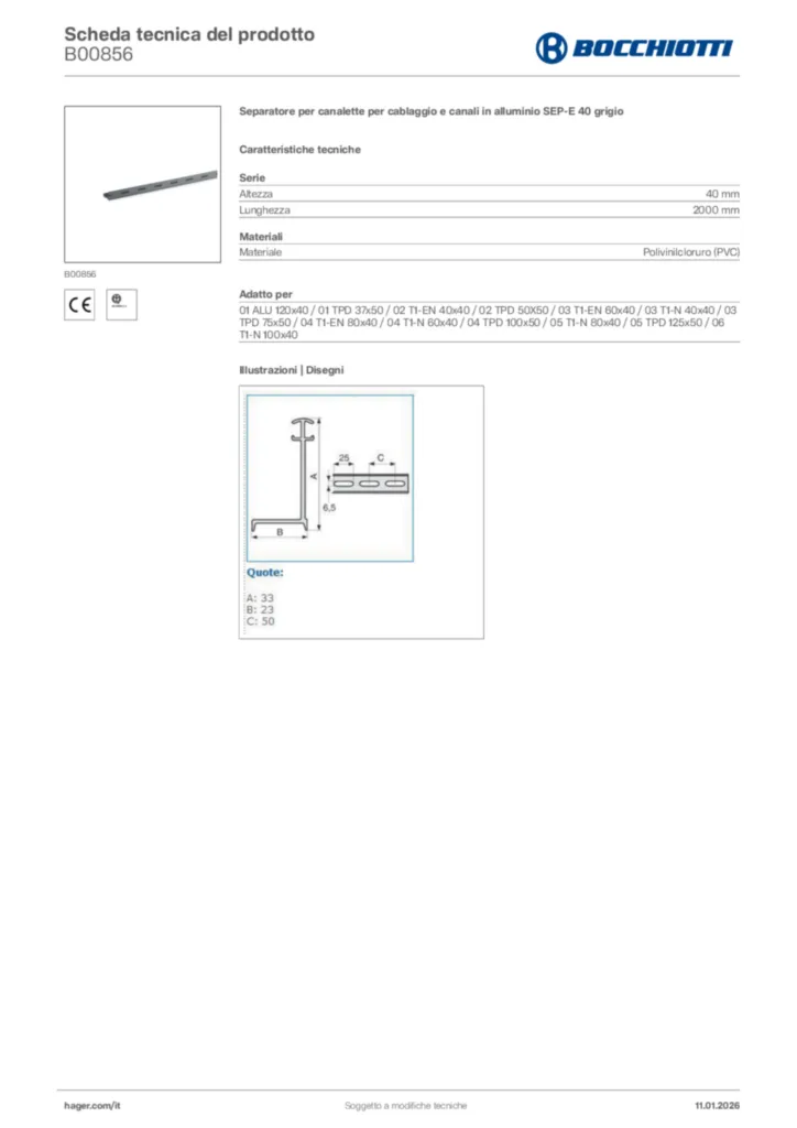 Immagine Bocchiotti Scheda tecnica del prodotto B00856 | Hager Italia