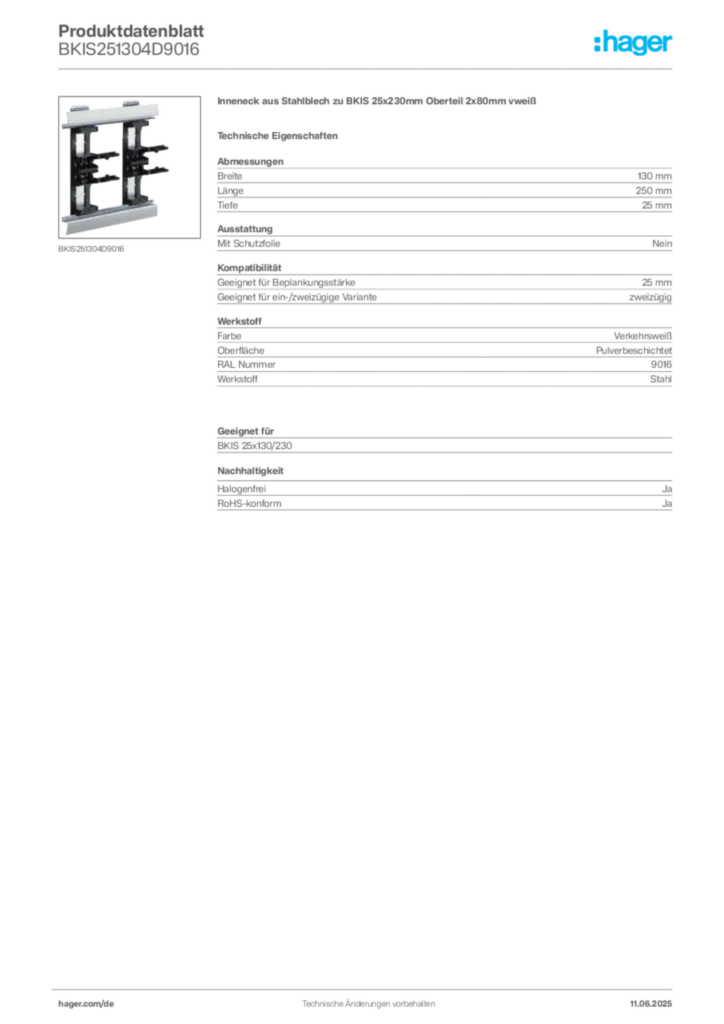 Bild Hager Produktdatenblatt BKIS251304D9016 | Hager Deutschland