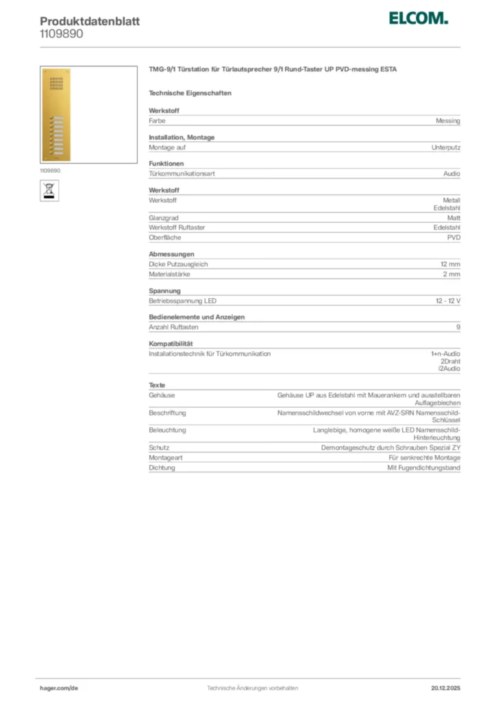 Bild Elcom Produktdatenblatt 1109890 | Hager Deutschland