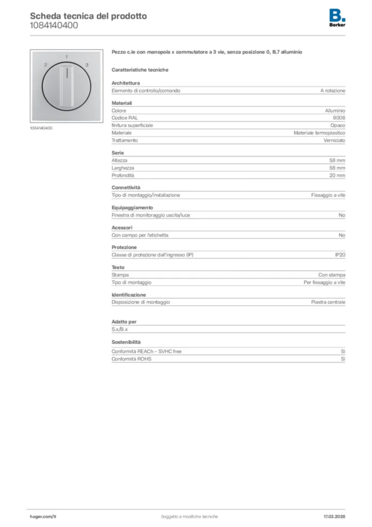 Immagine Berker Scheda tecnica del prodotto 1084140400 | Hager Italia