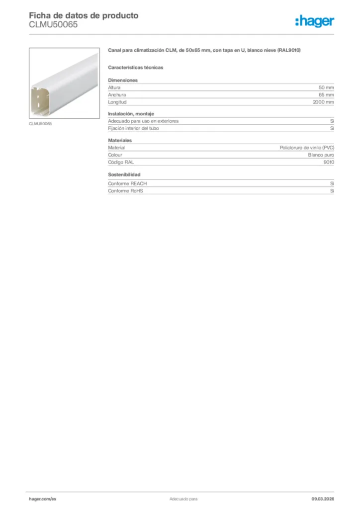 Imagen Hager Ficha de datos de producto CLMU50065 | Hager España
