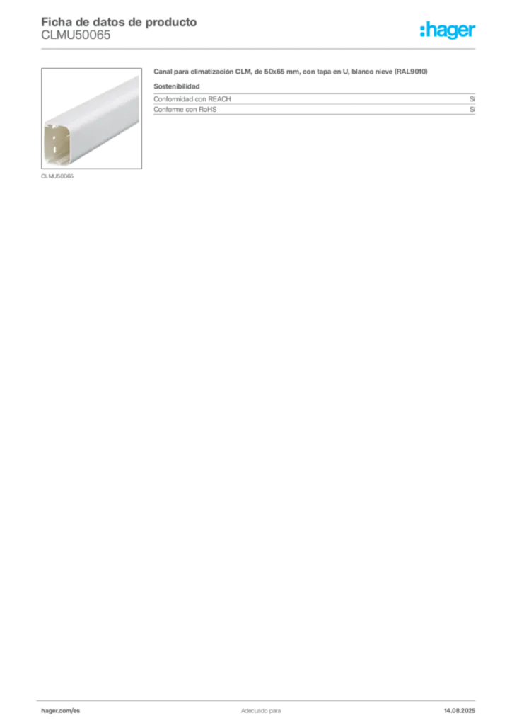 Imagen Hager Ficha de datos de producto CLMU50065 | Hager España