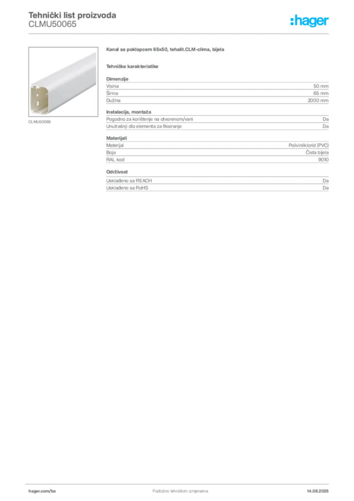 Slika Hager Product data sheet CLMU50065  | Hager