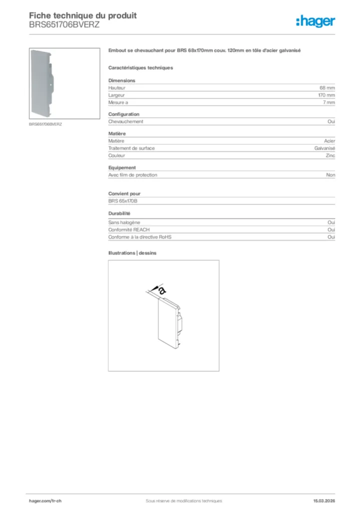 Image Hager Fiche technique du produit BRS651706BVERZ | Hager Suisse