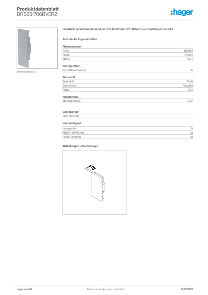 Bild Hager Produktdatenblatt BRS651706BVERZ | Hager Deutschland