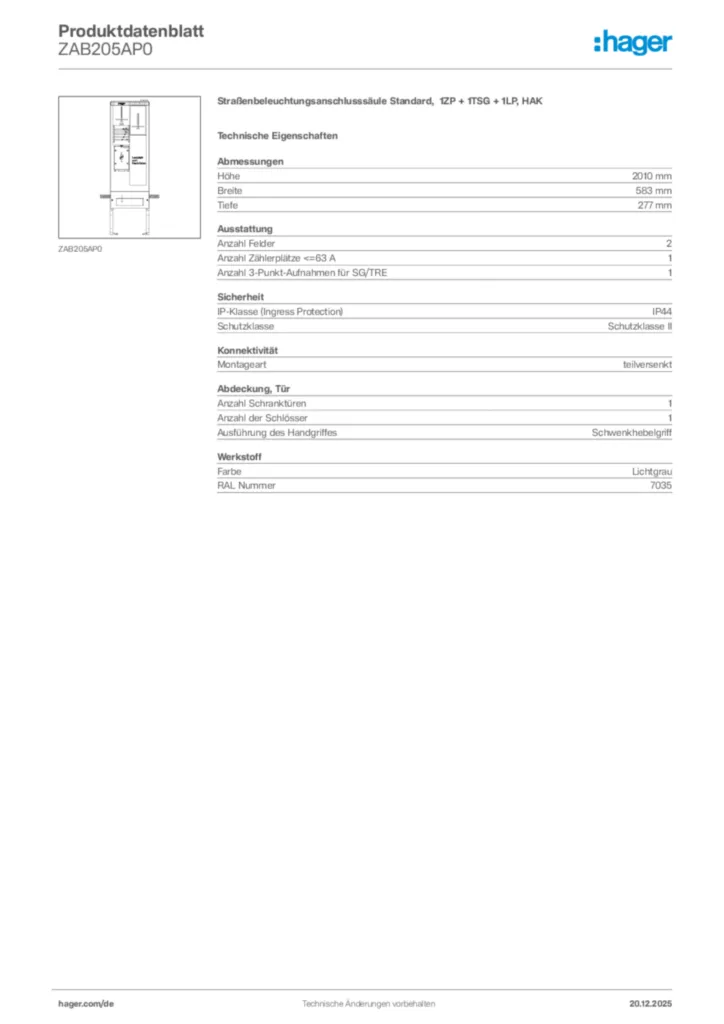 Bild Hager Produktdatenblatt ZAB205AP0 | Hager Deutschland