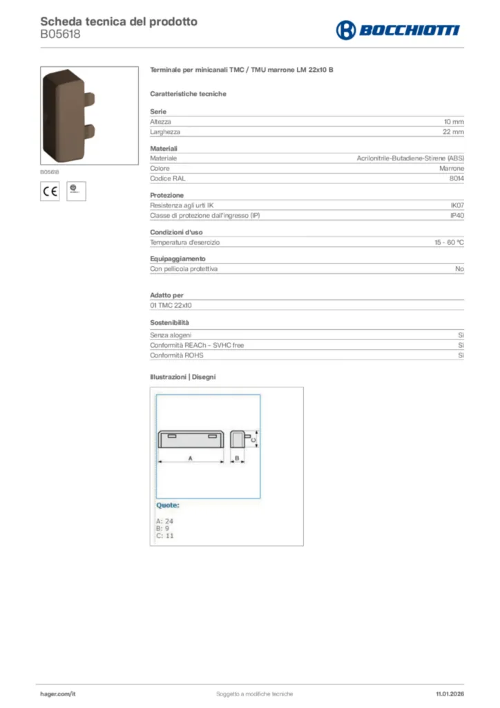 Immagine Bocchiotti Scheda tecnica del prodotto B05618 | Hager Italia