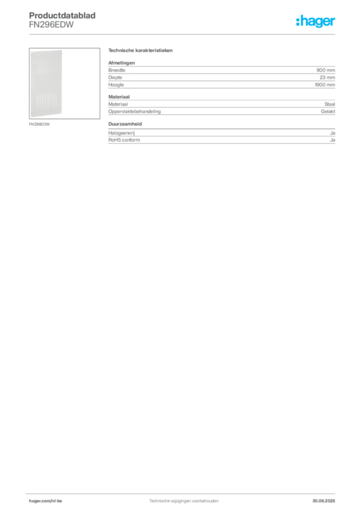 Afbeelding Hager Productdatablad FN296EDW | Hager Belgium