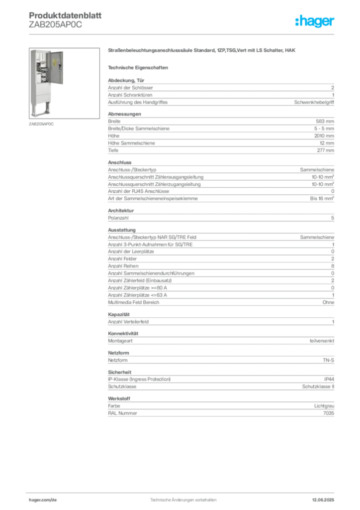 Bild Hager Produktdatenblatt ZAB205AP0C | Hager Deutschland