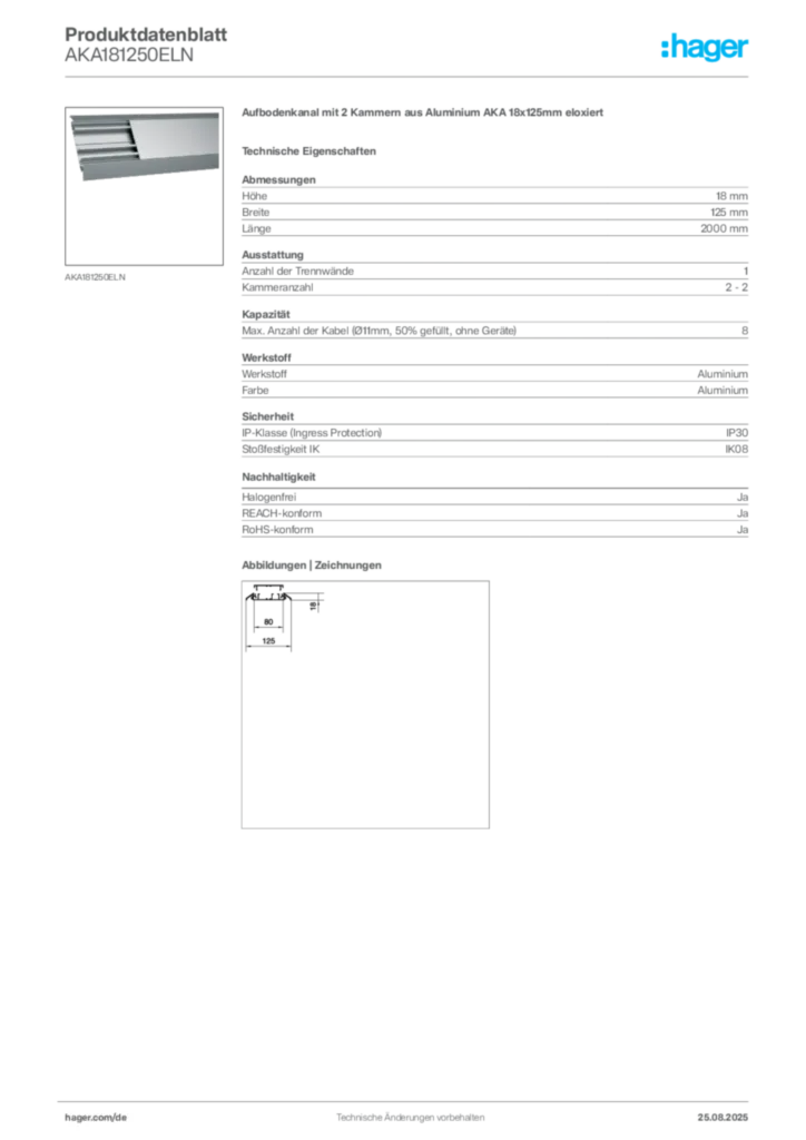 Bild Hager Produktdatenblatt AKA181250ELN | Hager Deutschland