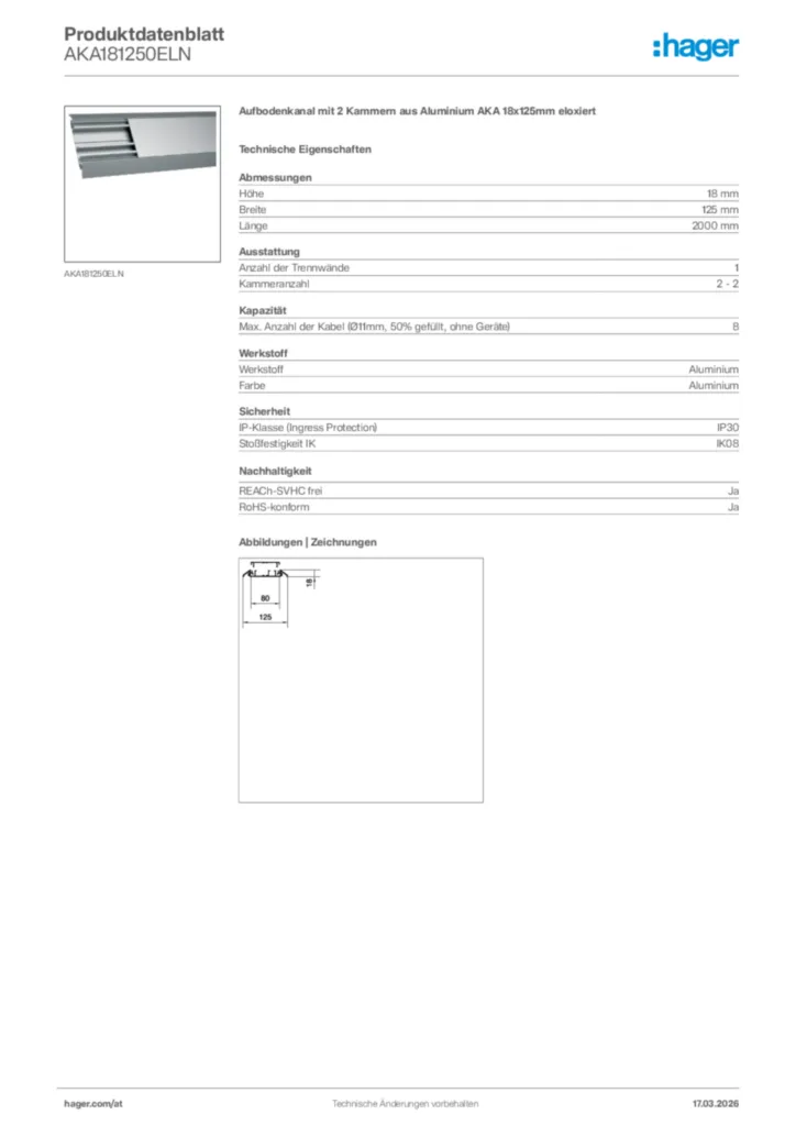 Bild Hager Produktdatenblatt AKA181250ELN | Hager Deutschland