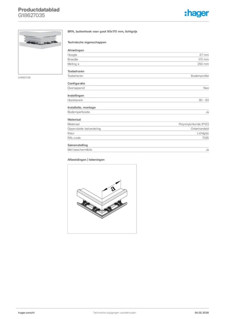 Afbeelding Hager Productdatablad G18627035 | Hager Nederland