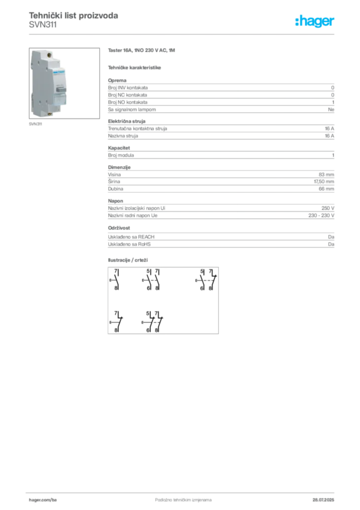 Slika Hager Product data sheet SVN311  | Hager