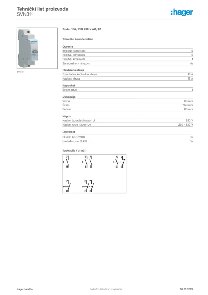 Slika Hager Tehnički list proizvoda SVN311  | Hager