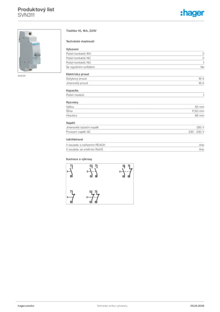 Obrázek Hager Product data sheet SVN311 | Hager