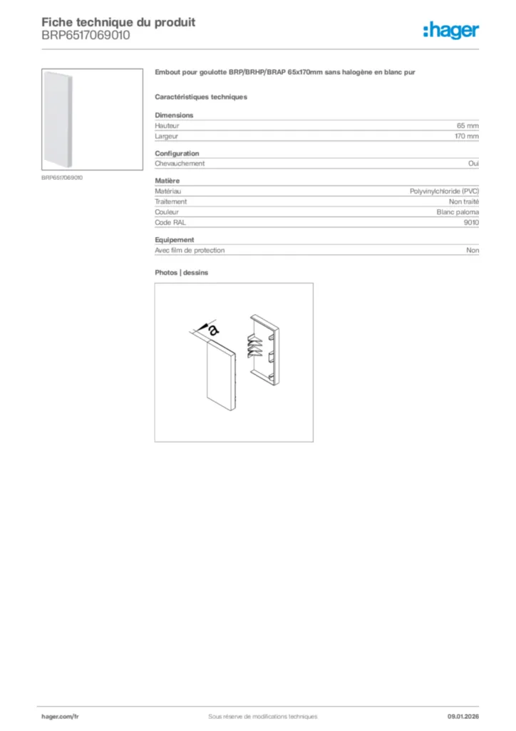 Image Hager Fiche technique du produit BRP6517069010 | Hager France