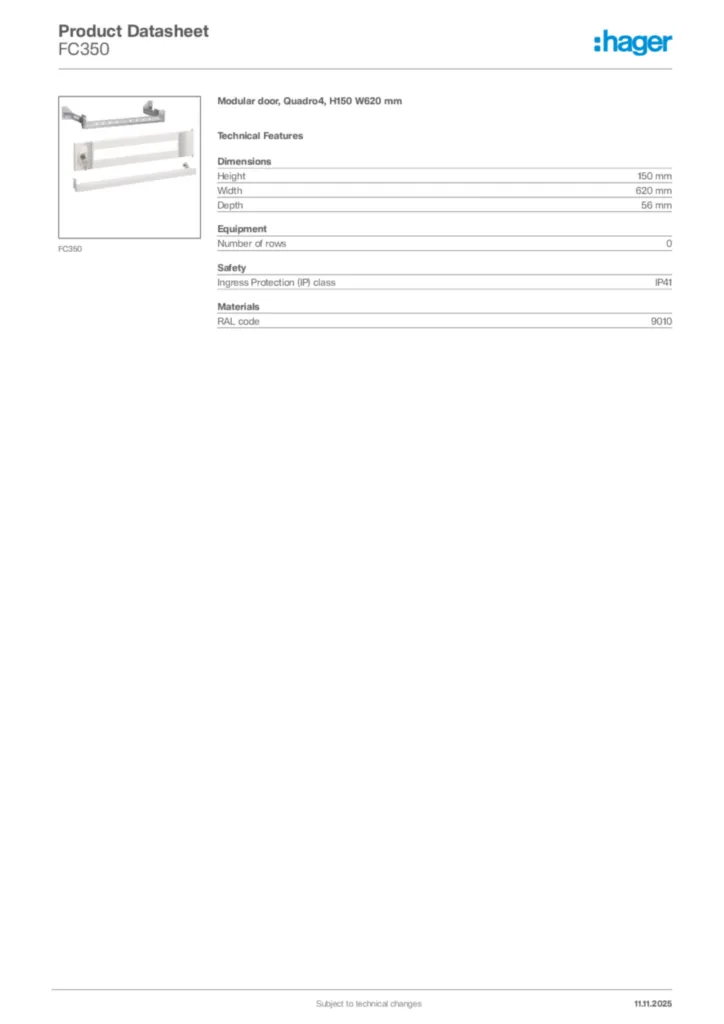 Image Hager Product data sheet FC350  | Hager Africa