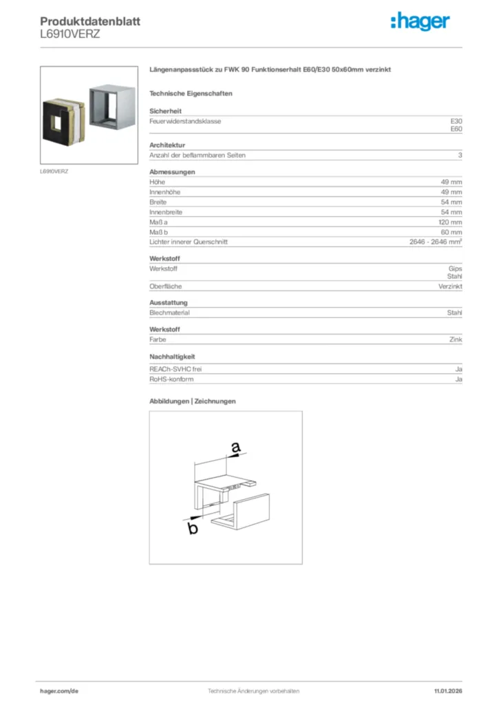 Hager Produktdatenblatt L6910VERZ