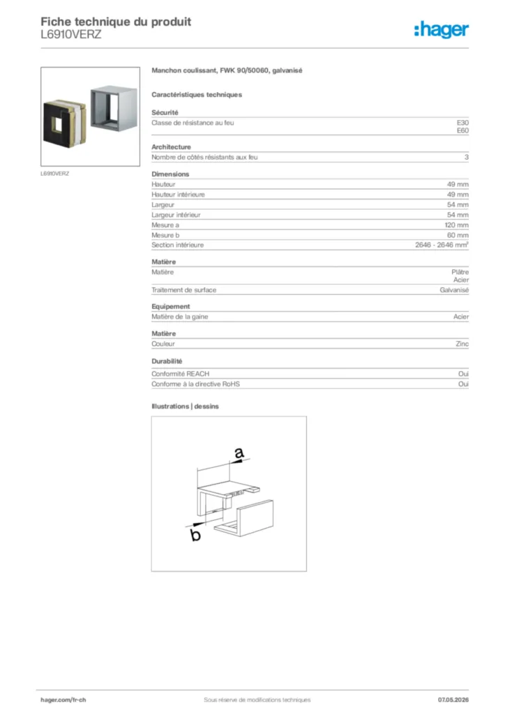 Image Hager Fiche technique du produit L6910VERZ | Hager Suisse