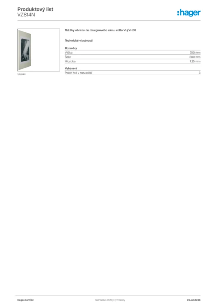 Obrázek Hager Product data sheet VZ814N | Hager